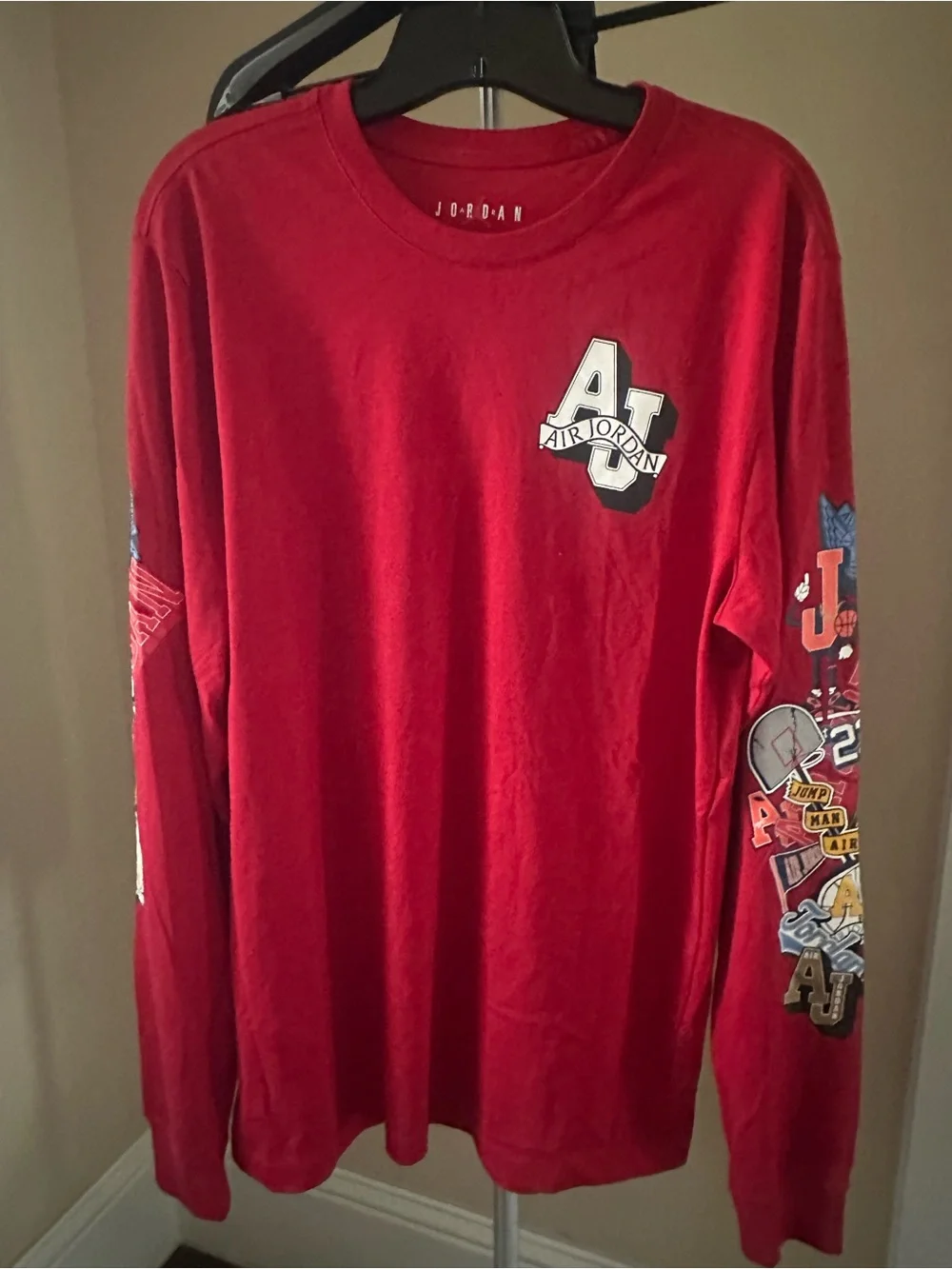 Jordan Red Crewneck Long Sleeve Tee with Chest Logo